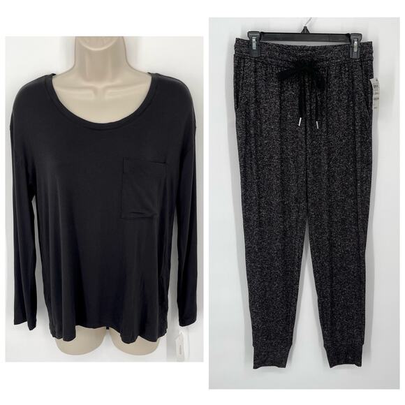 Alfani NWT Women's 2 Piece PJ Set Sleepwear Shirt & Pants Size XS Black, Gray - Picture 1 of 10